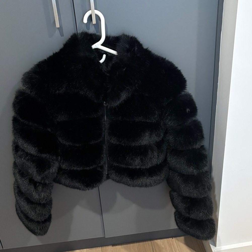 Adrienne Landau Black Faux Fur Jacket